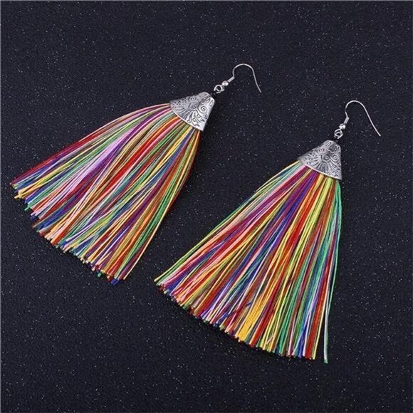 9 Pairs Colorful Boho Tassel- Long Thread Tassel Earrings Set for Women - - Picture 5 of 8